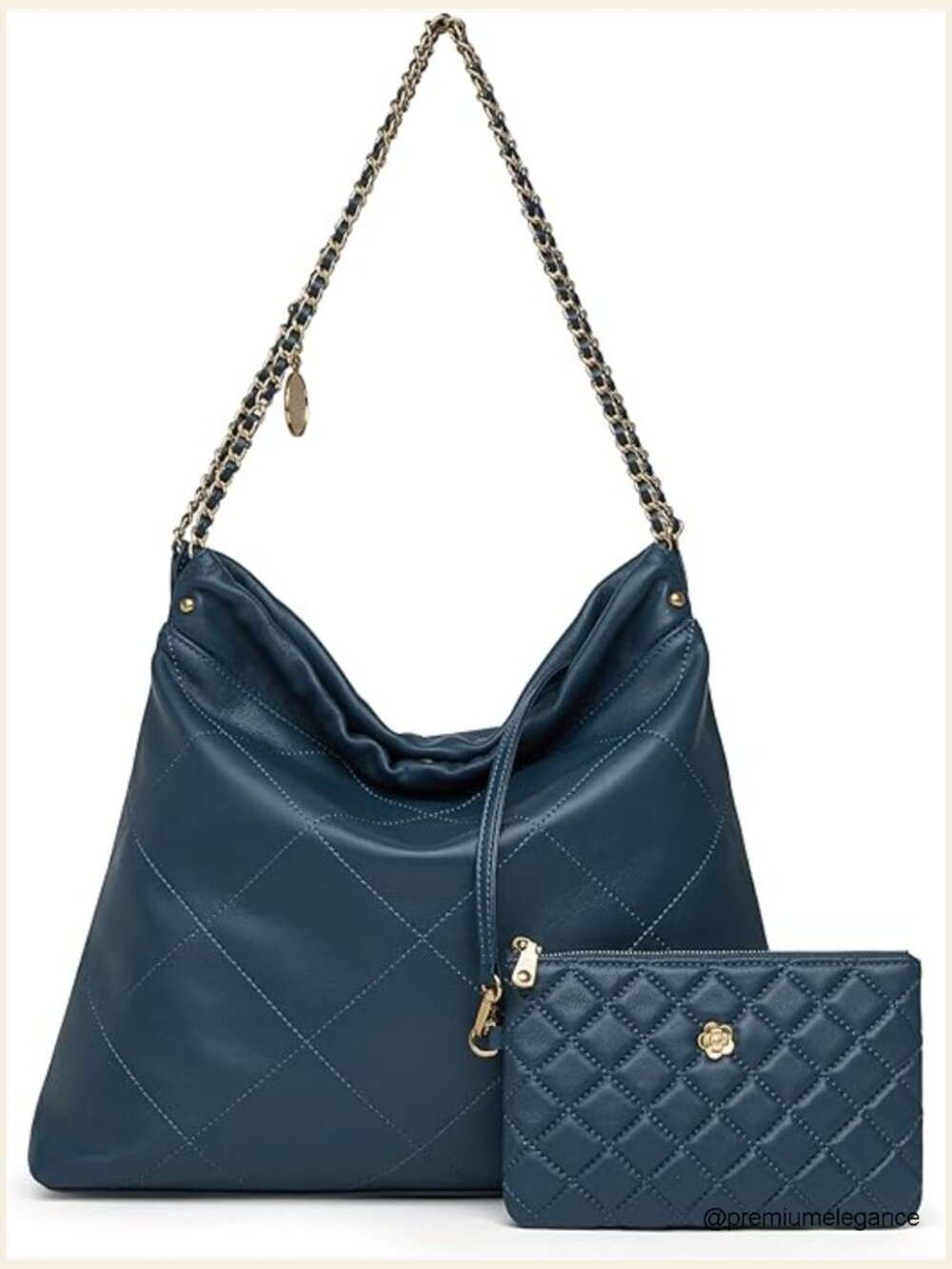 Quilted Leather Tote Bag Shoulder Hobo Chain Purse with Clutch